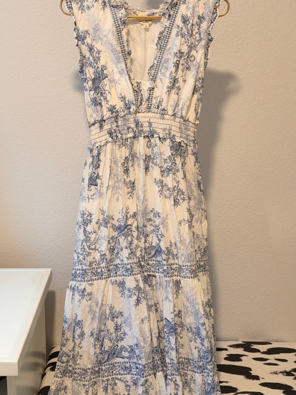 Max Studio Cream Maxi Dress with Blue Floral Print